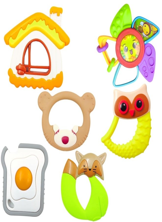 بلس بوينت مجموعة ألعاب خشخيشة للأطفال الرضع من بلس بوينت، 6 قطع، ألوان جذابة، خشخيشة وعضاضة للأطفال من عمر 0 إلى 12 شهرًا، ألعاب أطفال حديثي الولادة بألوان ممتعة وصوت خشخشة ناعم، مجموعة ألعاب عضاضة للأطفال حديثي الولادة، هدية - Image 1